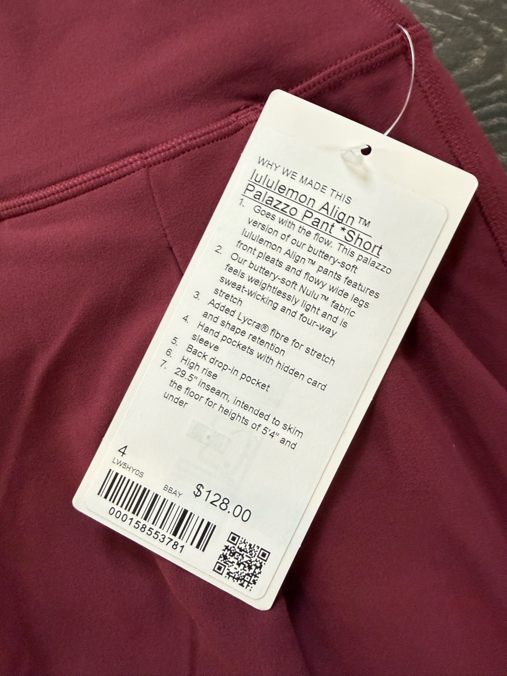 NWT Lululemon Align Palazzo Pant - Short Length, Size 4 - Burgundy Bay - Picture 13 of 16